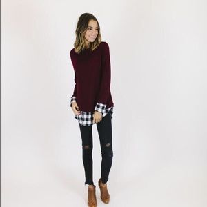 Burgundy and plaid sweater by ShopMawell